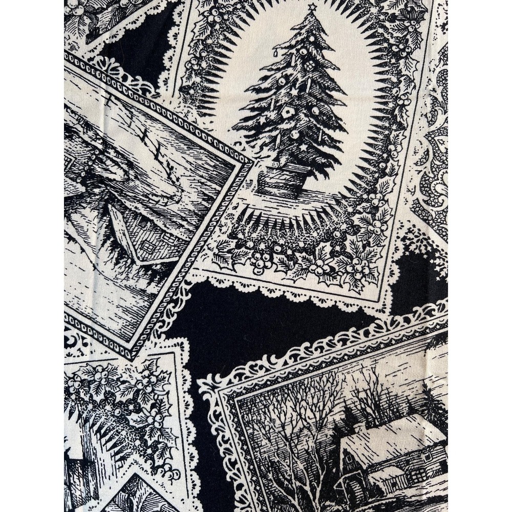 Fabric - OOP Moda Black White Tossed Christmas Cards Winter Scenes 17.5" x 43" W